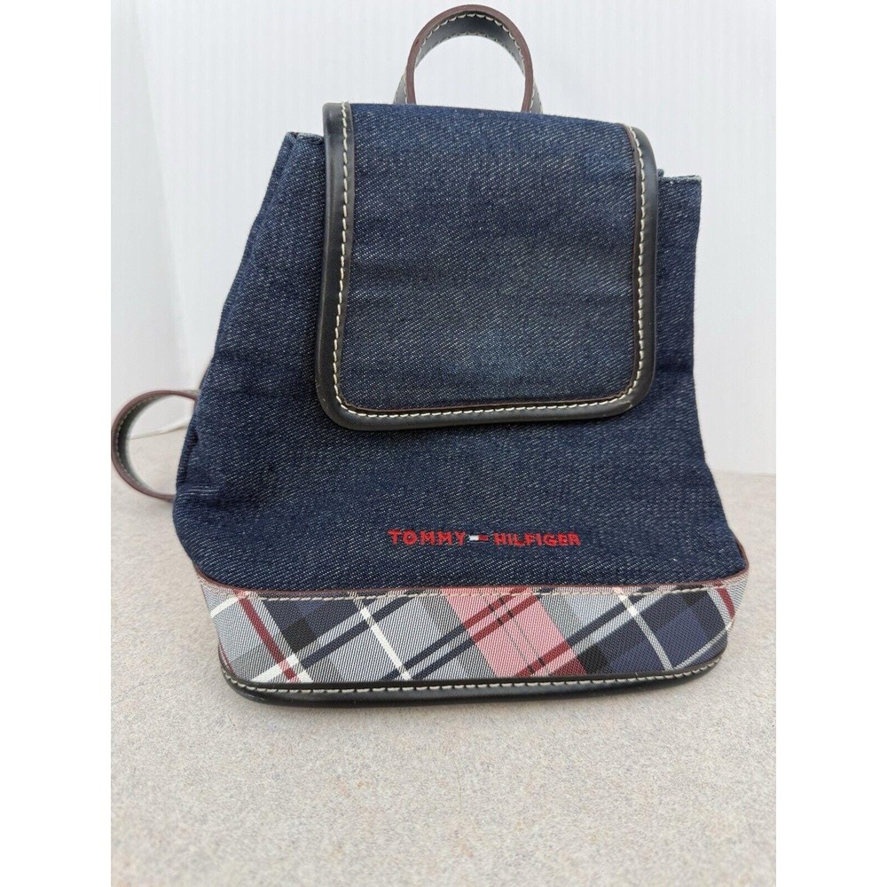 Y2K Vintage Tommy Hill Plaid Denim Mini Backpack Retro‎ Style